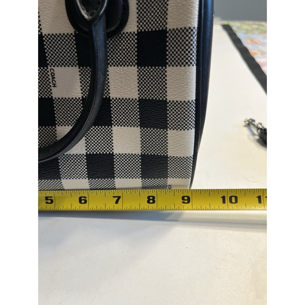 Coach Mini Bennett Black White Plaid Crossed Grain Leather Satchel - Picture 7 of 16